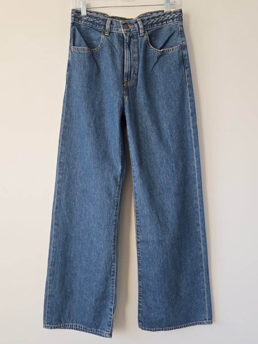 Levi's Premium Ribcage Wide Leg Jeans Medium Wash Braided Waist Size 28 NWT